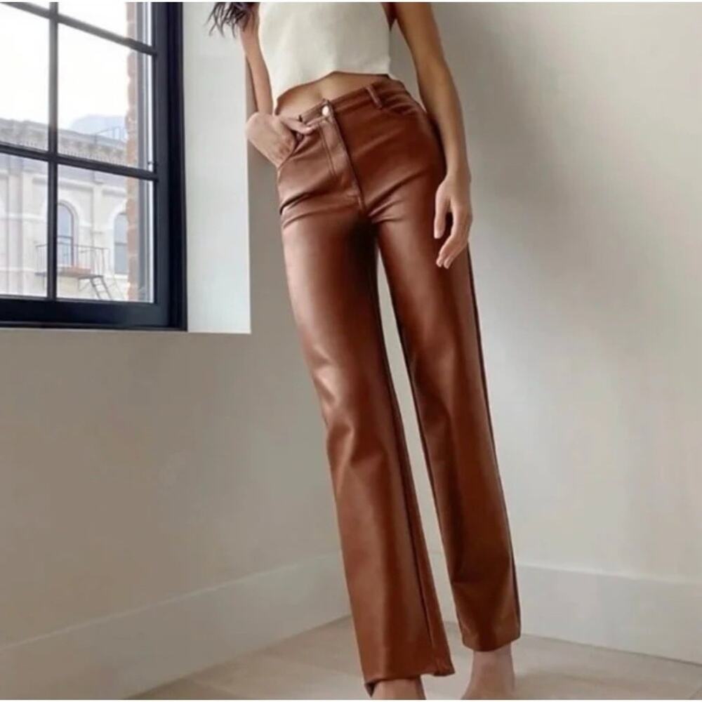 Aritzia Wilfred Melina Pant Cognac Vegan Leather High Rise 6